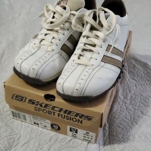 Skechers Men's White and Brown Sport Fusion Sneakers